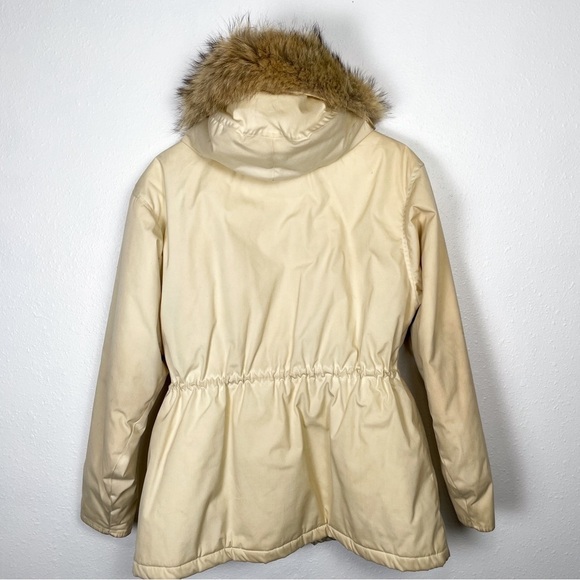 VTG Woolrich Sz. L Down Puffer Coat, plaid wool blend lining, faux fur trim hood - Picture 6 of 12